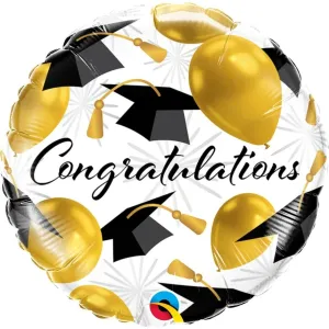 18" Qualatex Congratulations Printed Balloon and Graduation Hats Foil Balloon