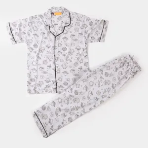 Boys Woven 2PC Night Suit Space - GREY