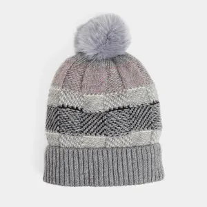 Checkerboard Winter Knit Hat - Grey