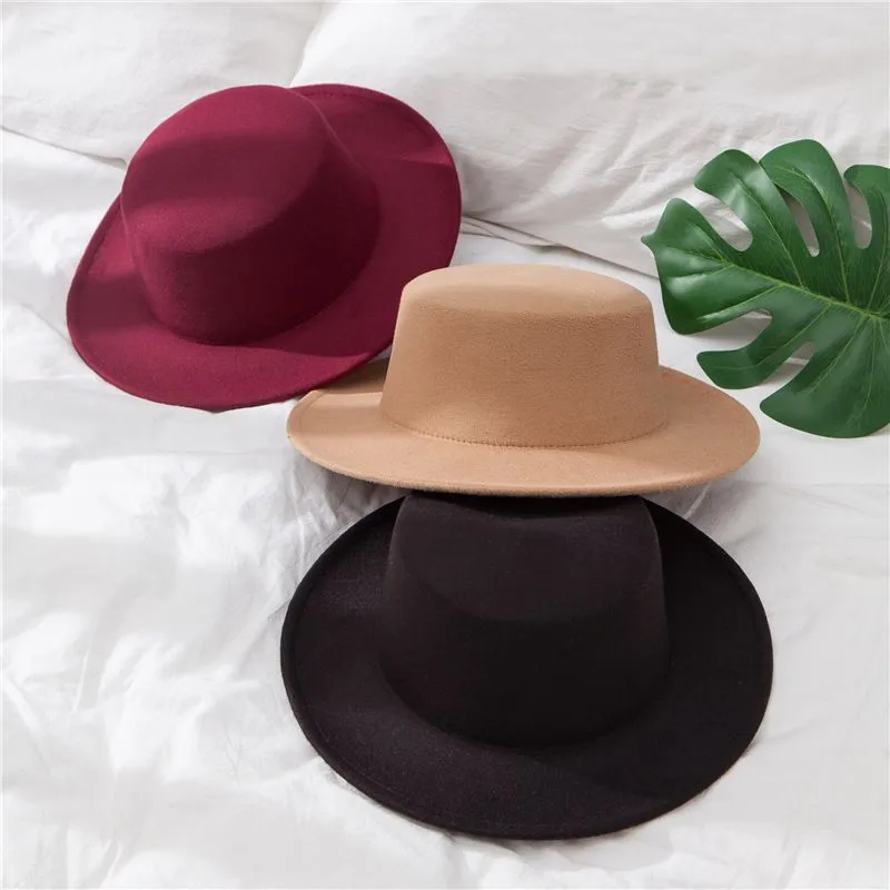 Classic Solid Color Felt Fedoras for Women Artificial Wool Blend