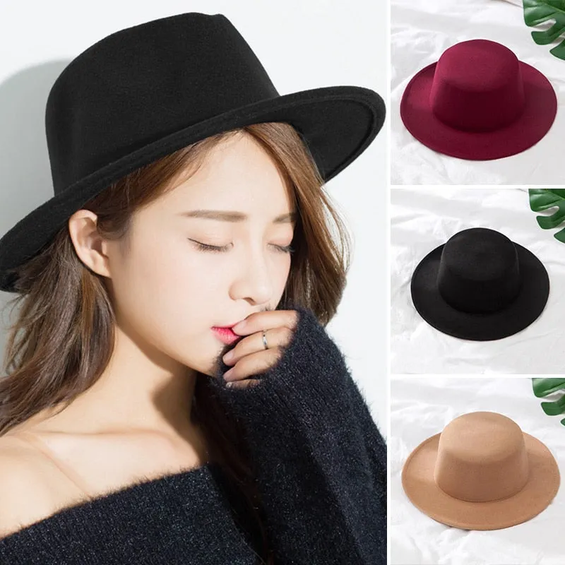 Classic Solid Color Felt Fedoras for Women Artificial Wool Blend