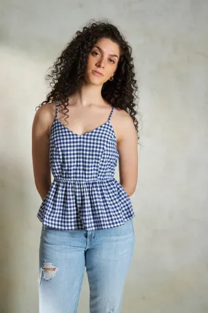 Cleo Top|Checked Peplum Cotton Top