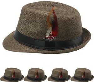 dark brown fedora hat with feather Case of 72