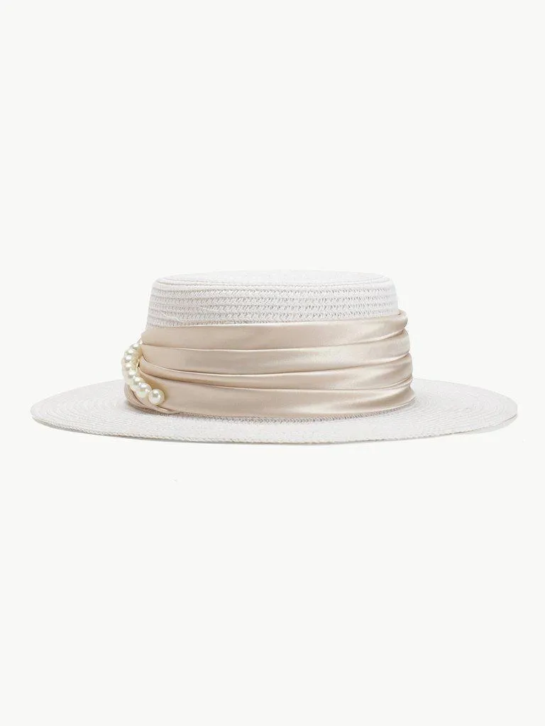 Faux Pearl Detail Straw Hat