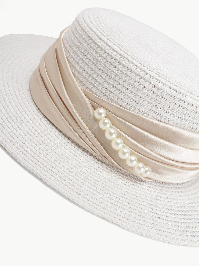 Faux Pearl Detail Straw Hat