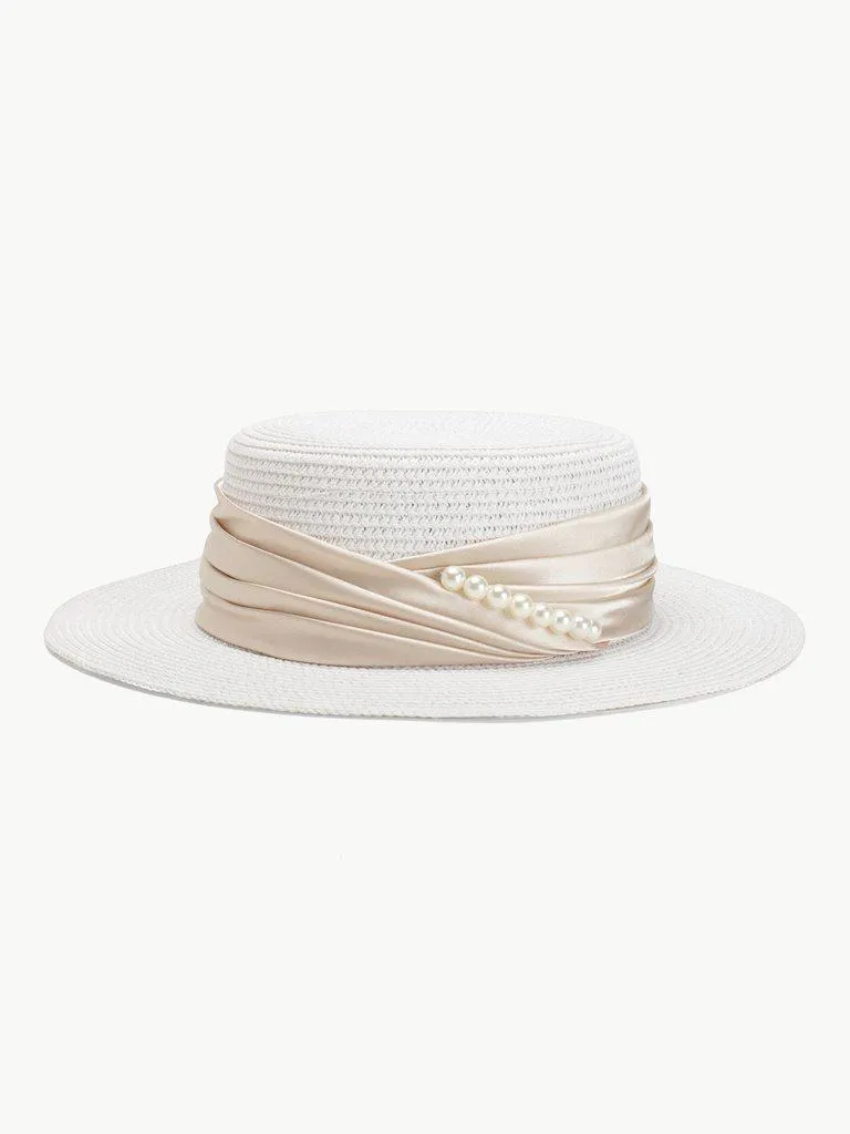 Faux Pearl Detail Straw Hat