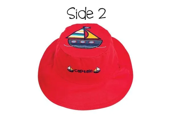 FlapJack Kids UPF50  Reversible Sun Hat -  Anchor / Sailboat