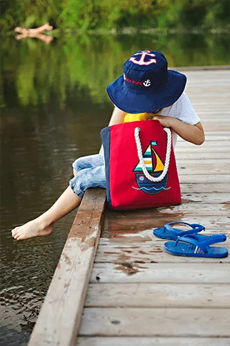 FlapJack Kids UPF50  Reversible Sun Hat -  Anchor / Sailboat