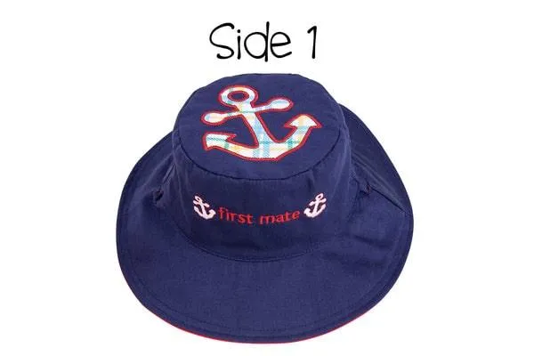 FlapJack Kids UPF50  Reversible Sun Hat -  Anchor / Sailboat