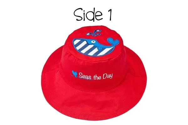 FlapJack Kids UPF50  Reversible Sun Hat -  Whale / Octopus