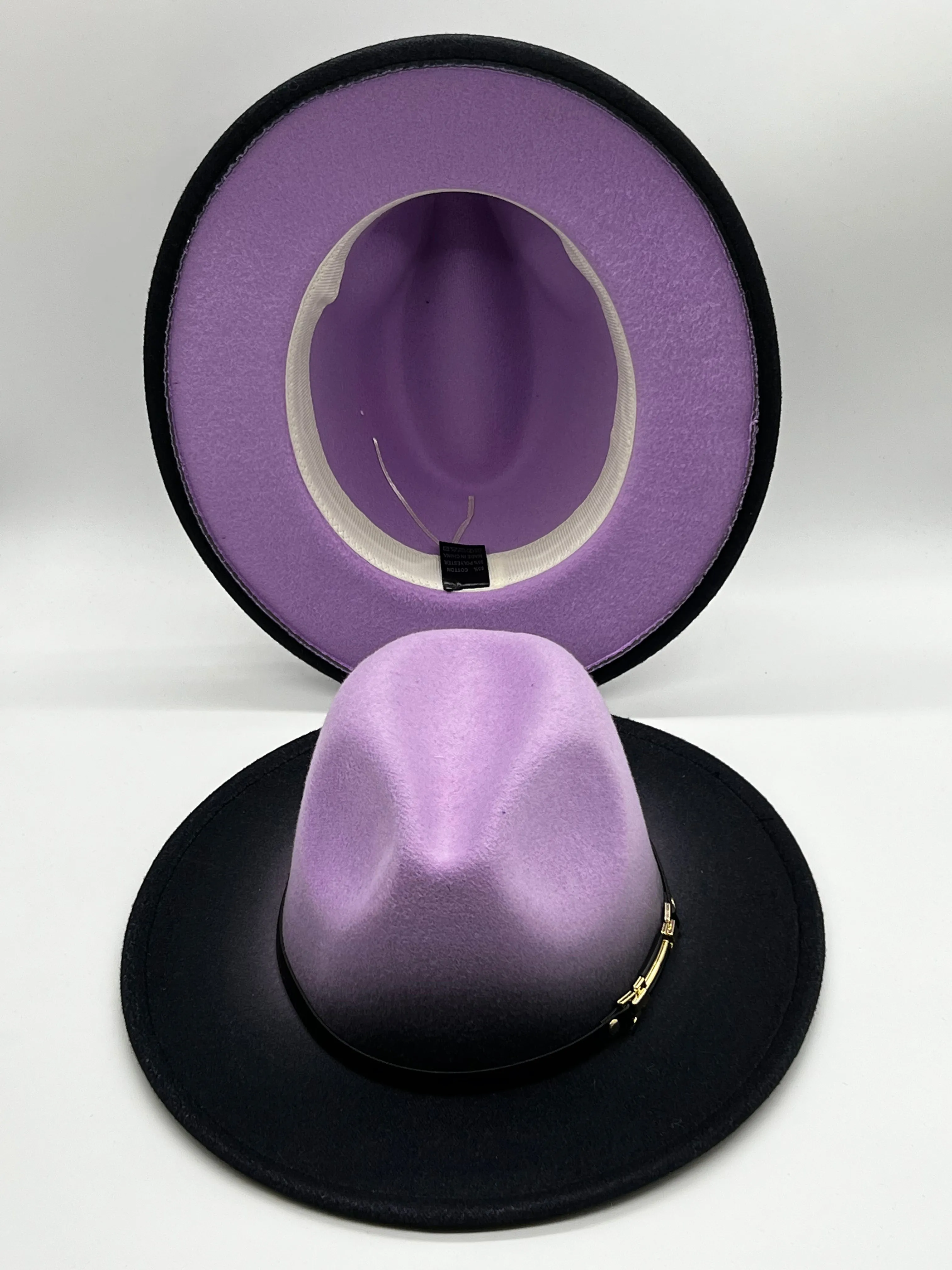 Jazzy Lavender Purple Black Two Tone Fedora Hat Lavender Bottom