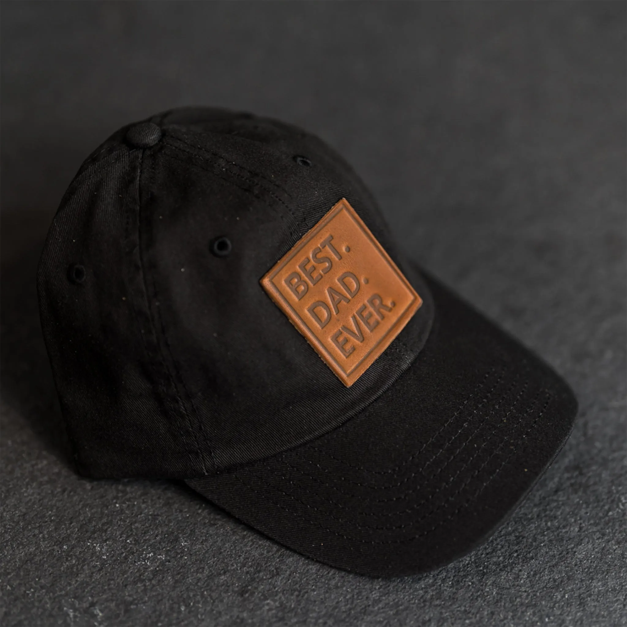 Leather Patch Unstructured Style Hat - Best Dad Ever Stamp