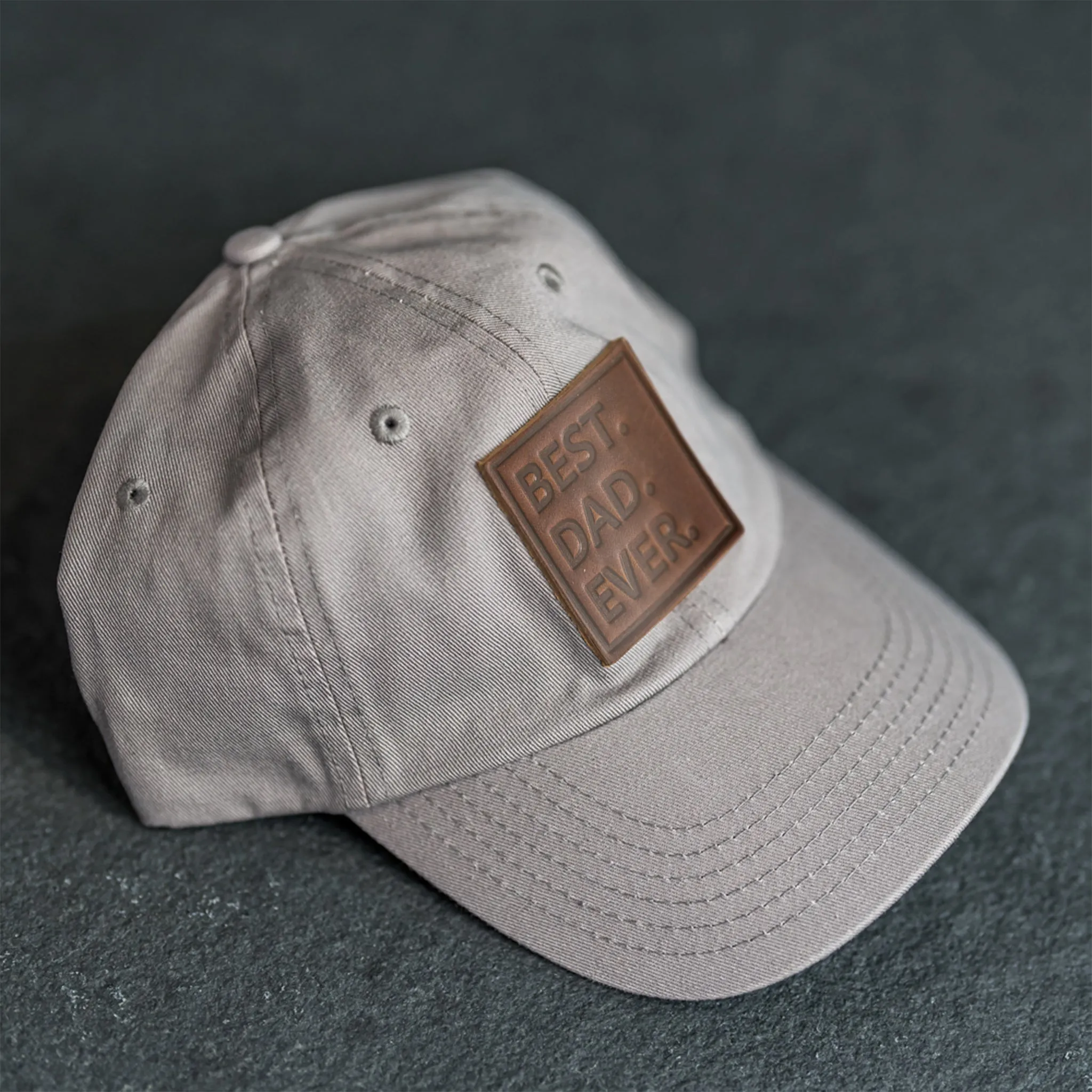 Leather Patch Unstructured Style Hat - Best Dad Ever Stamp