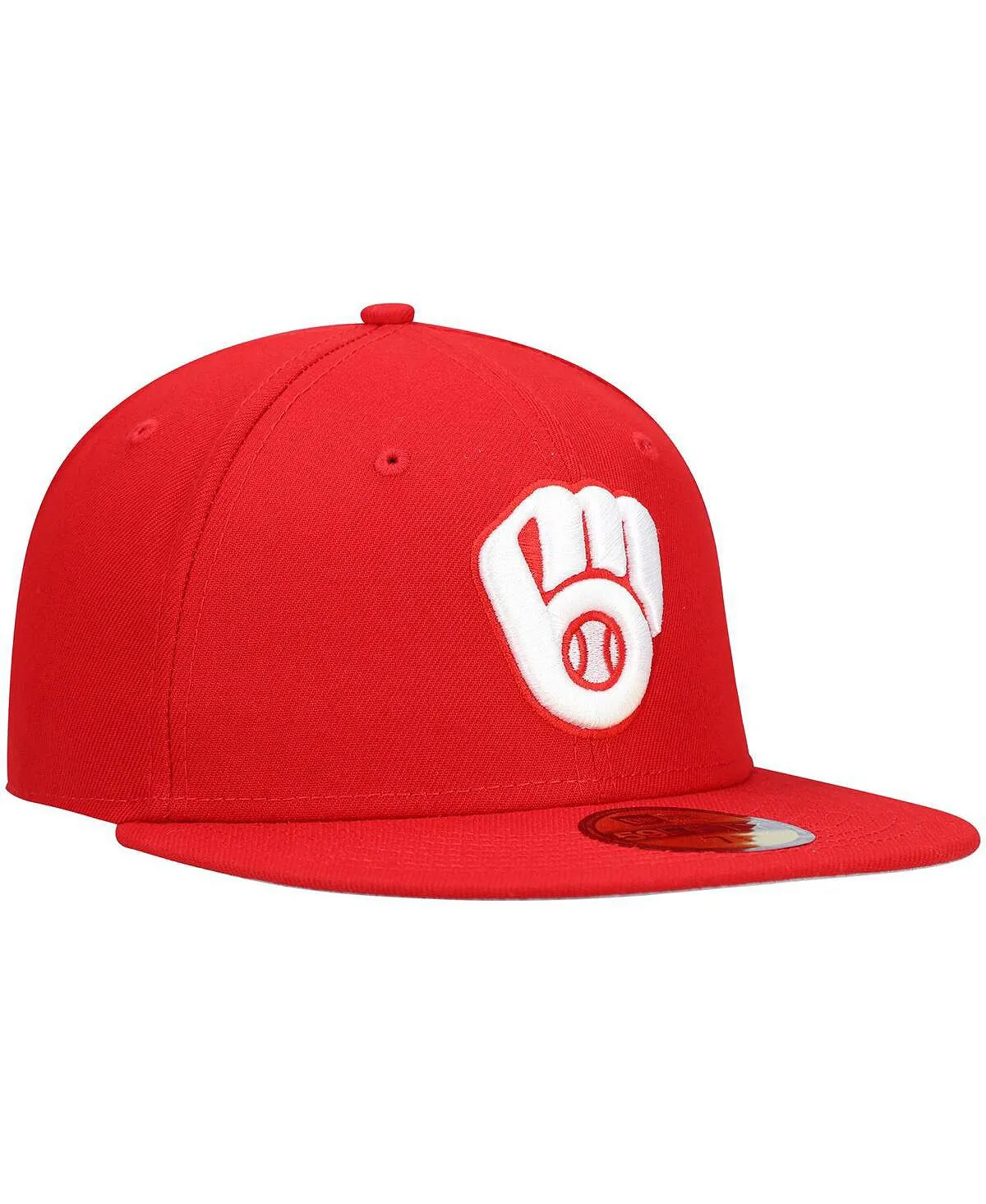 Men's Red Logo Milwaukee Brewers Hat White 59FIFTY New Era Fitted Hat