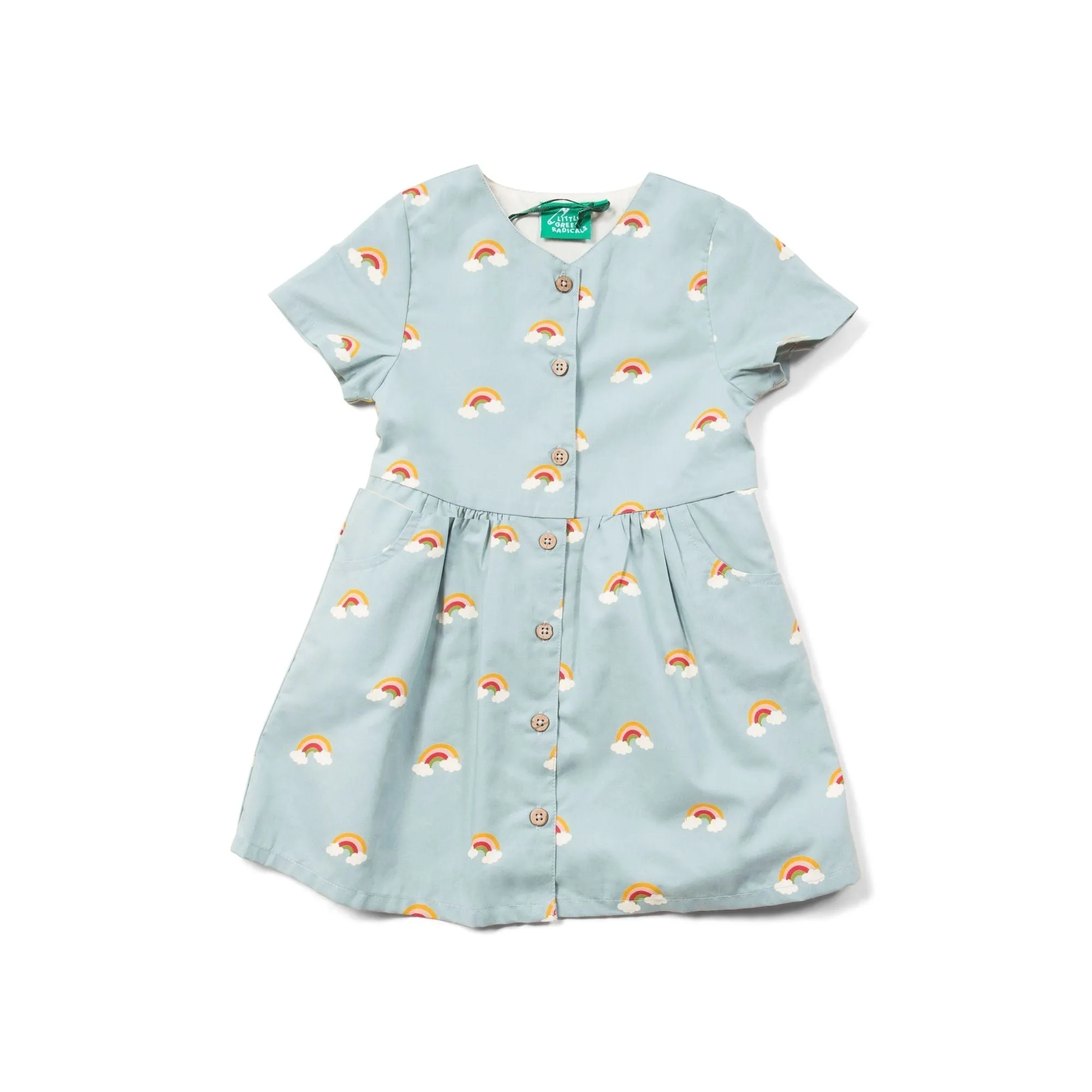 Over the Rainbow Button Through Short Sleeve Dress - 1 Left Size 3-4 years