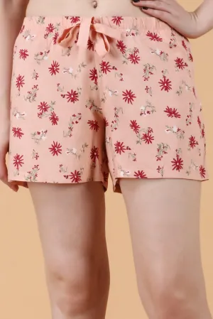 Peach Floral Printed Shorts