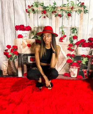 Red Fedora Hat w/ Removable Band & Leopard Print Bottom