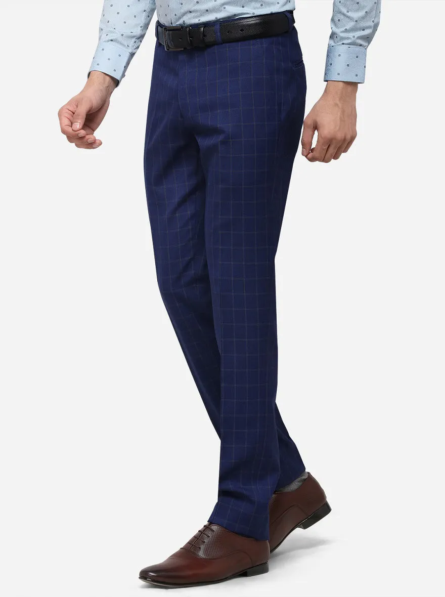 Royal Blue Checked Super Slim Fit Formal Trouser | Greenfibre