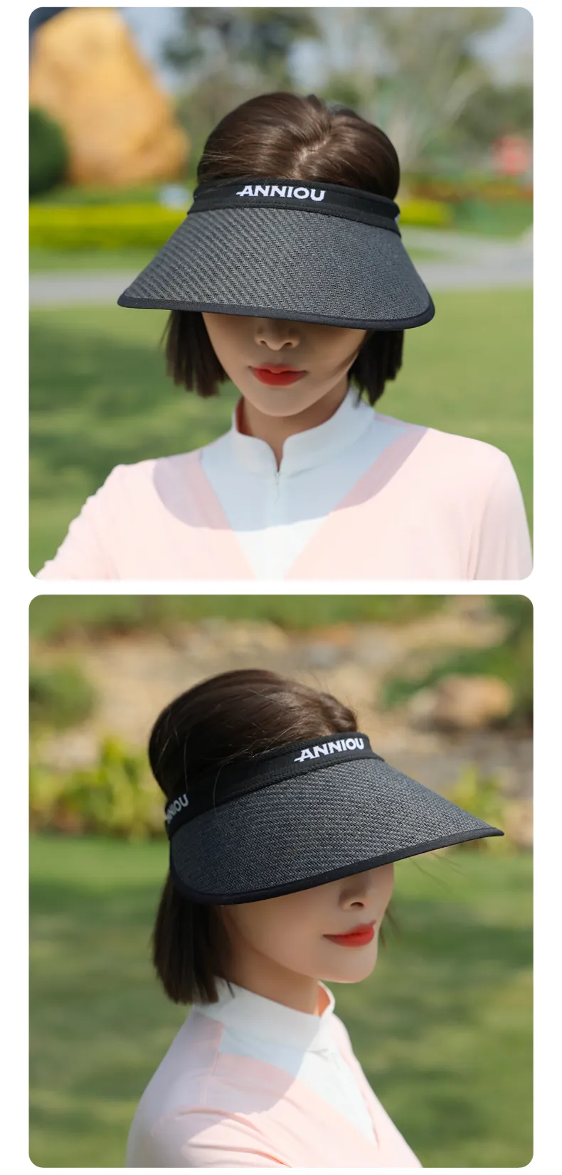 Sidiou Group ANNIOU Summer Vinyl Sun Visor Empty Top Sun Hat Beach Cycling Outdoor UV Protection Adjustable Windproof Rope Straw Sun Hats for Ladies