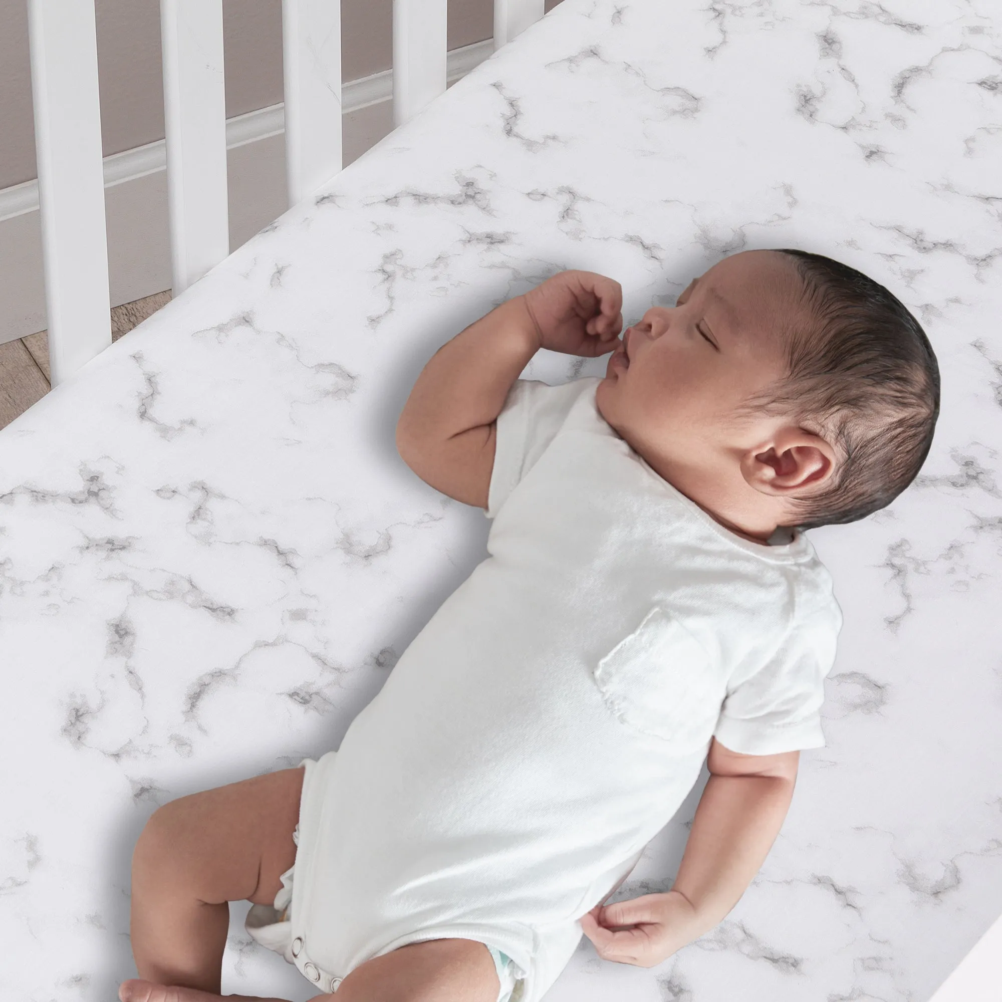 Signature Gray Marble Organic Cotton Fitted Crib Sheet