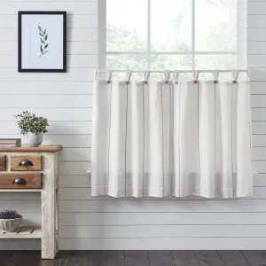 Stitched Burlap White Lined Tier Curtains 36"