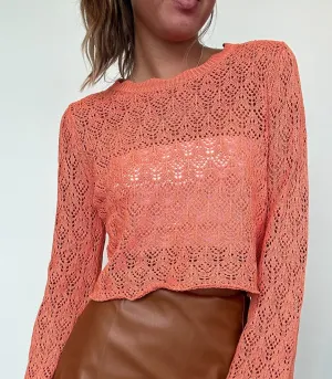 Summer Knit Cropped Long Sleeve- Peach