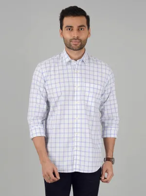 White and Blue Checked Slim Fit Casual Shirt | Greenfibre