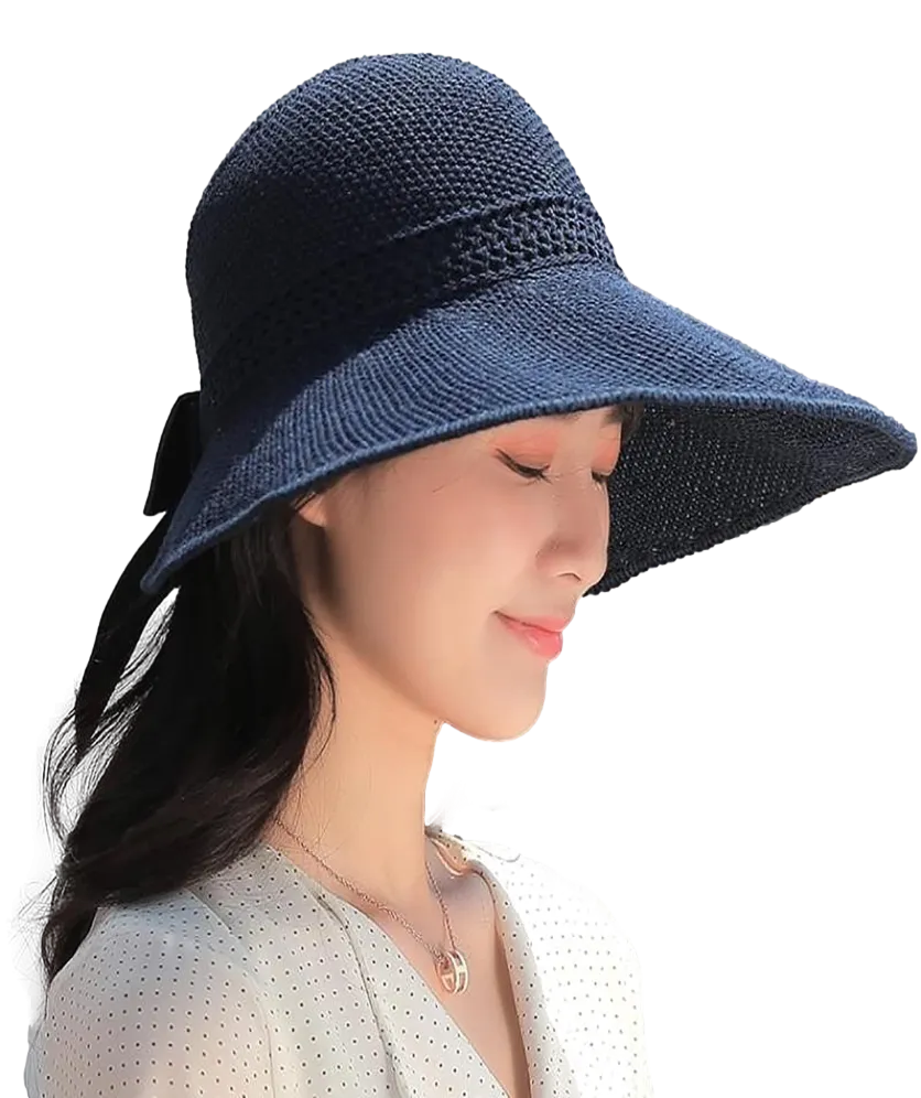 Women Wide Brim Summer Sun Hat Lightweight Foldable Beach Sun Hat for Ladies Travel Roll up Ponytail Visor Plain