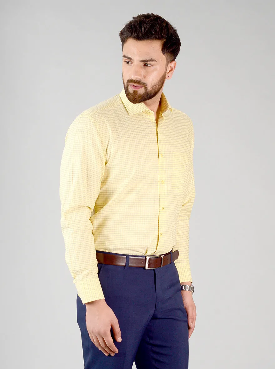 Yellow & Blue Checked Regular Fit Formal Shirt | JadeBlue